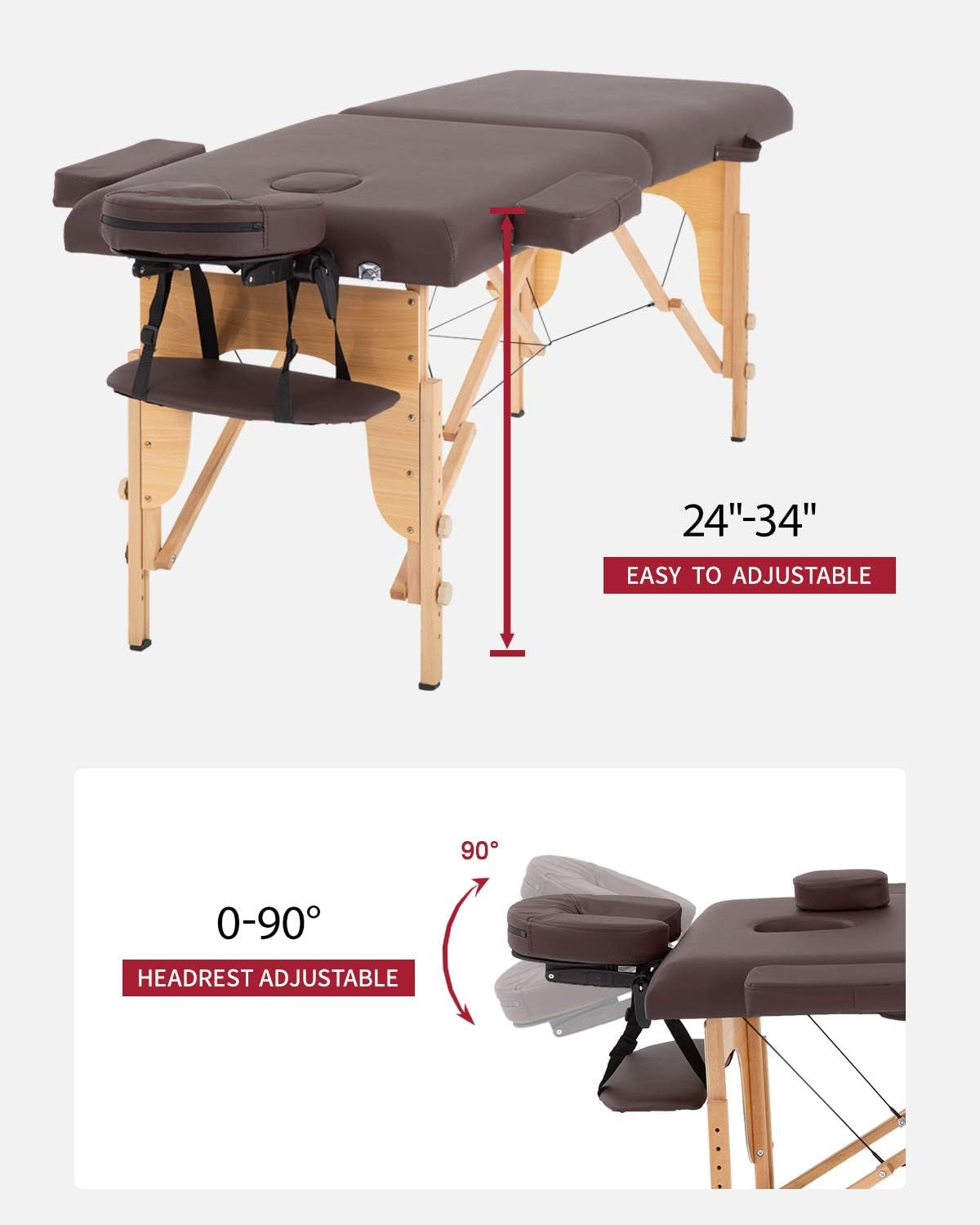 Massage Bed Portable Massage Table 24 Inch Wide Lash Bed Height Adjustable 2 Folding Spa Table with Non-Woven Bag for Spa Footmassage Facial Carespa Tattoo