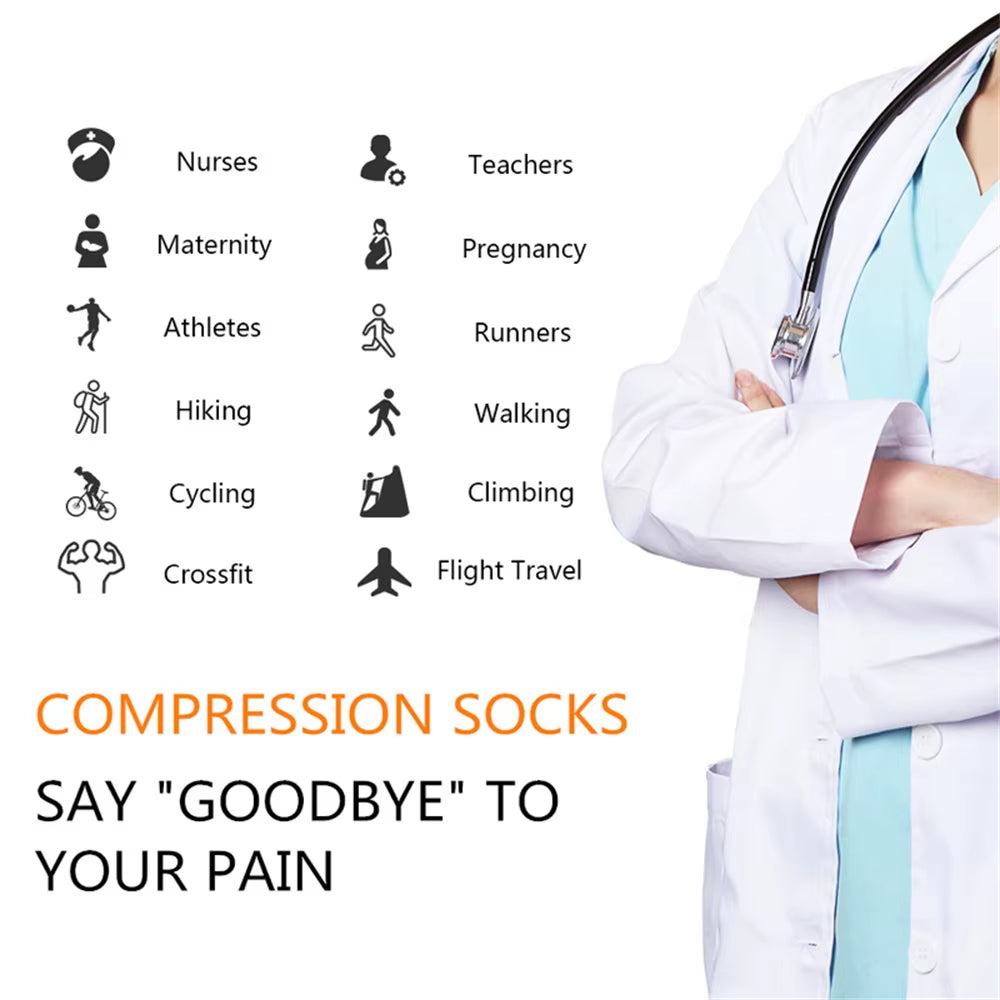 Compression Socks Running Sports Stockings 20-30 Mmhg Men Women Sports Socks for Soccer Marathon Cycling Football Varicose Veins