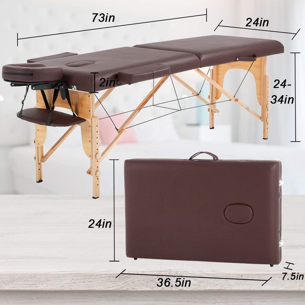 Massage Bed Portable Massage Table 24 Inch Wide Lash Bed Height Adjustable 2 Folding Spa Table with Non-Woven Bag for Spa Footmassage Facial Carespa Tattoo