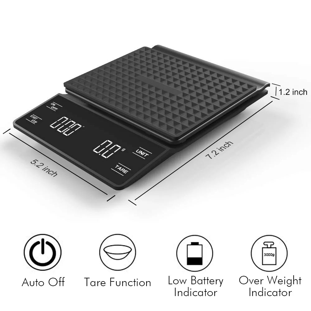 Smart Coffee Electronic Scale High Precision Digital Timing LCD Scale 3Kg/0.1G Coffee Balance Measuring Weight Scale for Kitchen