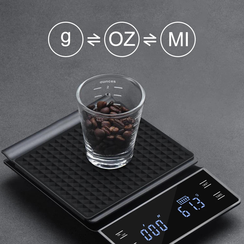 Smart Coffee Electronic Scale High Precision Digital Timing LCD Scale 3Kg/0.1G Coffee Balance Measuring Weight Scale for Kitchen